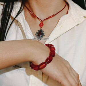 Black Friday Beaded Chain Pendant Necklace with Beaded Bracelet